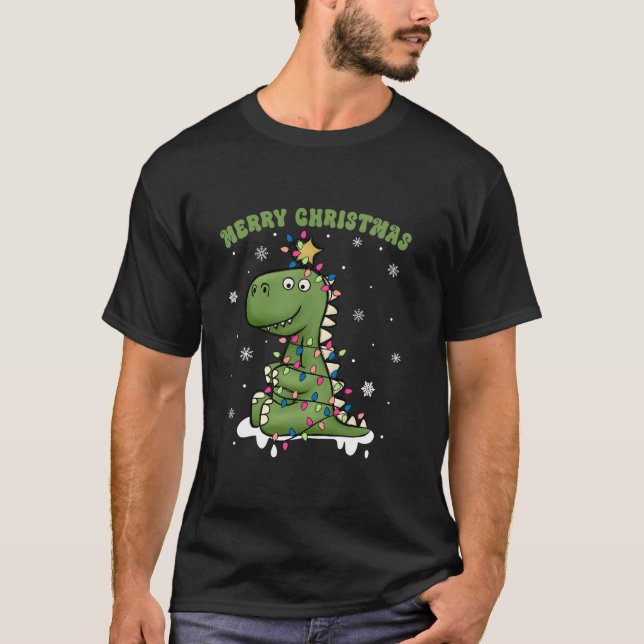 Christmas Pajamas Tree Rex Dinosaur Funny Dino Chr T-Shirt (Front)