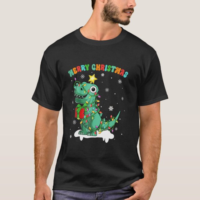 Christmas Pajamas Tree Rex Dinosaur Funny Dino Chr T-Shirt (Front)