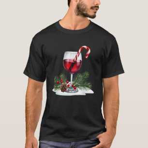 Christmas Pajamas Wine Glass Candy Cane Christmas T-Shirt