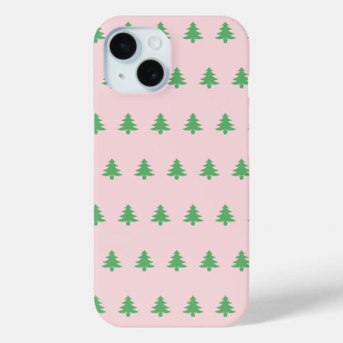 Christmas Pale Pink and Green Trees Pattern iPhone 15 Case