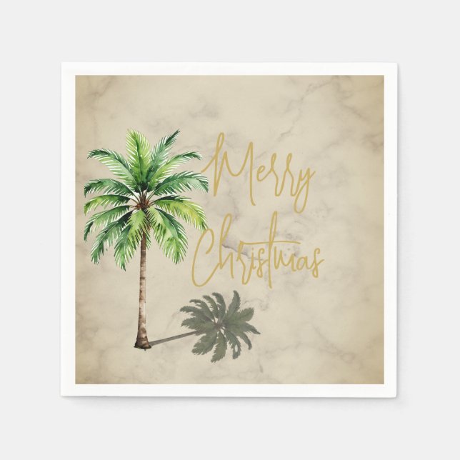 Christmas Palm Elegant Gold Merry  Napkins (Front)
