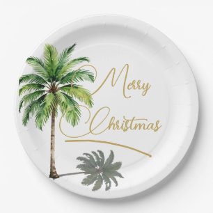Christmas Palm Elegant Gold Merry Paper Plates
