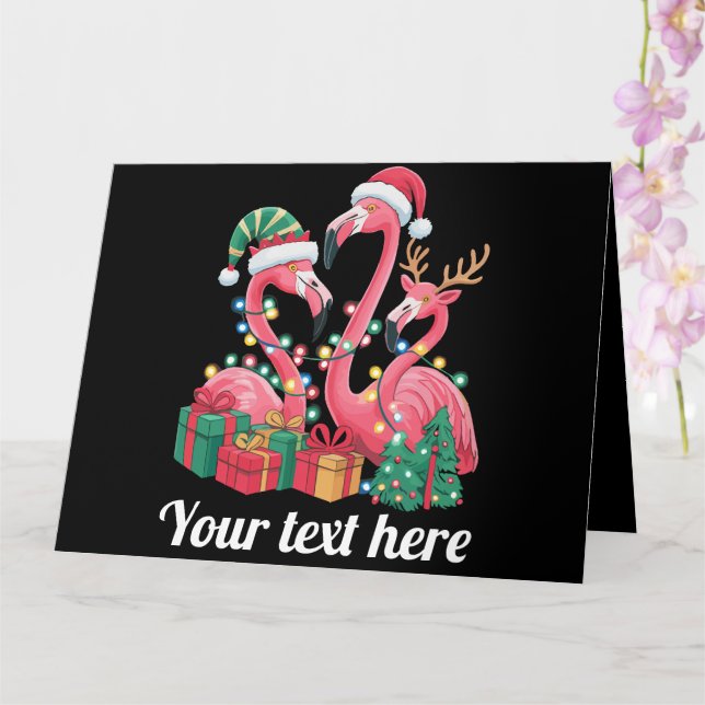 Christmas Palm Flamingo Personalized Xmas Lights  Card (Orchid)
