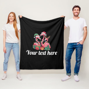Christmas Palm Flamingo Personalized Xmas Lights Fleece Blanket