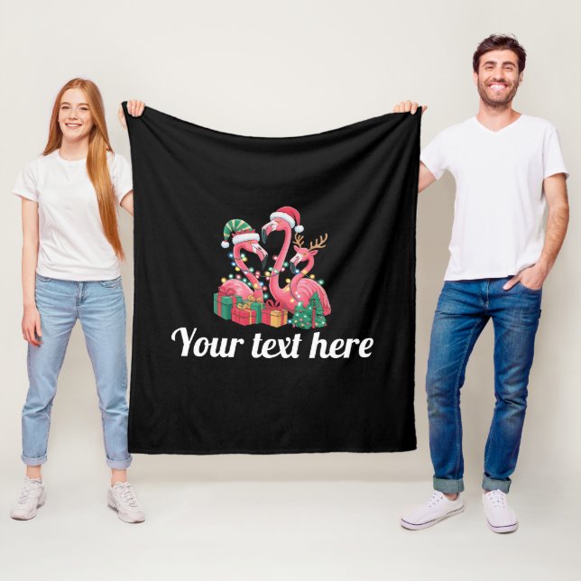Christmas Palm Flamingo Personalized Xmas Lights  Fleece Blanket (In Situ)