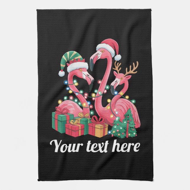 Christmas Palm Flamingo Personalized Xmas Lights  Kitchen Towel (Vertical)