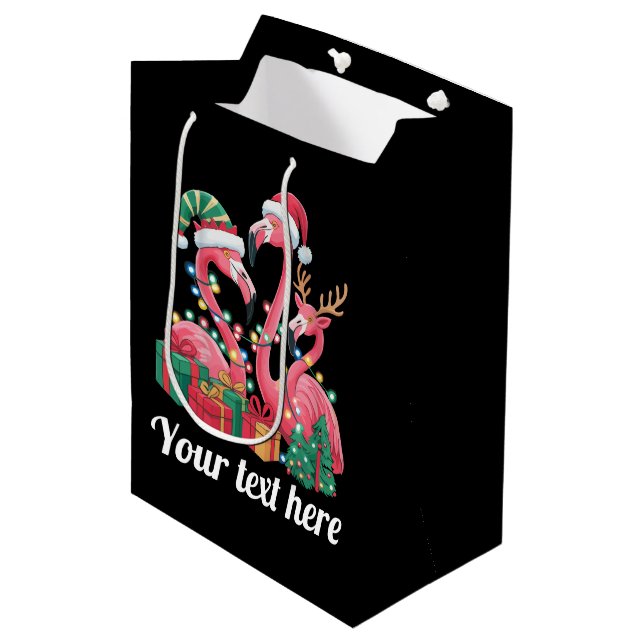 Christmas Palm Flamingo Personalized Xmas Lights  Medium Gift Bag (Front Angled)