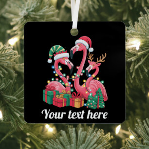 Christmas Palm Flamingo Personalized Xmas Lights Metal Ornament