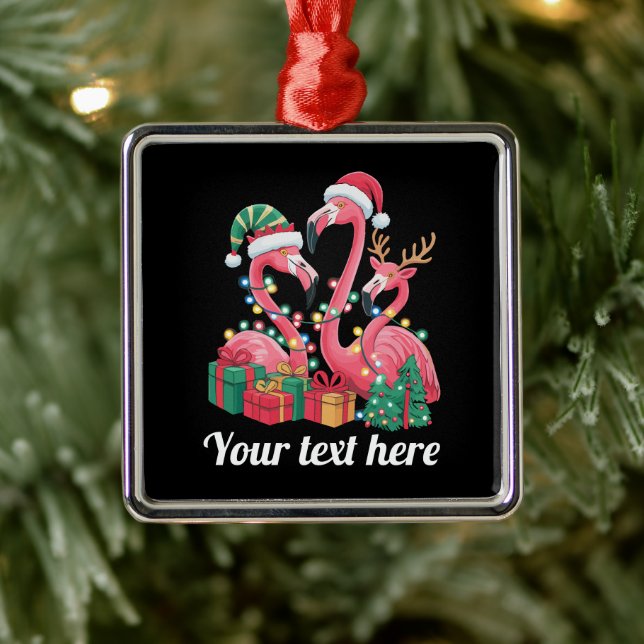 Christmas Palm Flamingo Personalized Xmas Lights  Metal Ornament (Tree)