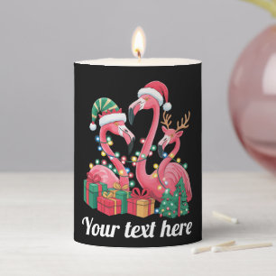 Christmas Palm Flamingo Personalized Xmas Lights Pillar Candle