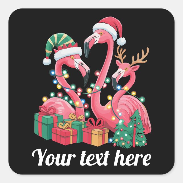 Christmas Palm Flamingo Personalized Xmas Lights  Square Sticker (Front)