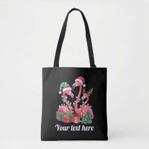 Christmas Palm Flamingo Personalized Xmas Lights Tote Bag