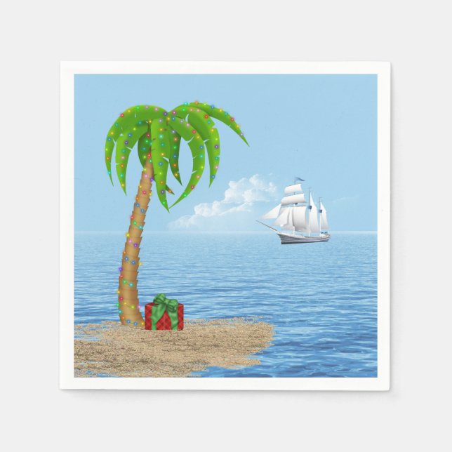 Christmas Palm Tree and Boat Napkins (Front)