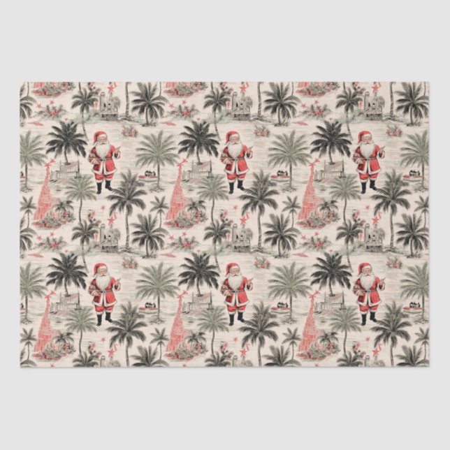 Christmas Palm Tree and Santa Tropical Retro  Tissue Paper (Front)