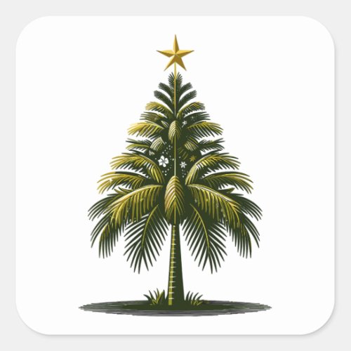 Christmas Palm Tree Beach Aloha Christmas Square Sticker
