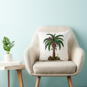 Christmas Palm Tree, Beach Aloha Christmas Throw Pillow