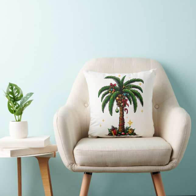 Christmas Palm Tree, Beach Aloha Christmas Throw Pillow (Chair)
