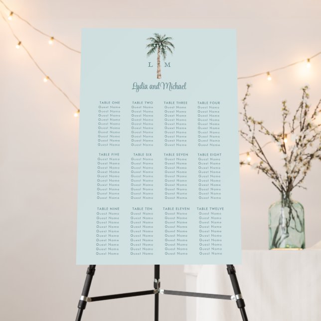 Christmas Palm Tree | Beach Monogram Seating Chart Foam Board (In Situ (Stand))