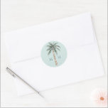 Christmas Palm Tree | Beach Wedding Monogram Classic Round Sticker<br><div class="desc">This sticker has a watercolor image of a palm tree with Christmas decorations. Colors used include,  slate blue,  forest green,  ivory and tan.</div>