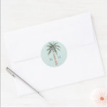 Christmas Palm Tree | Beach Wedding Monogram Classic Round Sticker<br><div class="desc">This sticker has a watercolor image of a palm tree with Christmas decorations. Colors used include,  slate blue,  forest green,  ivory and tan.</div>
