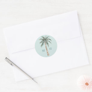 Christmas Palm Tree   Beach Wedding Monogram Classic Round Sticker
