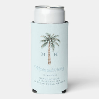 Christmas Palm Tree | Beach Wedding Monogram Seltzer Can Cooler
