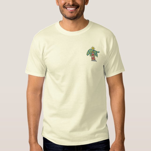 Christmas Palm Tree Embroidered T-Shirt (Front)