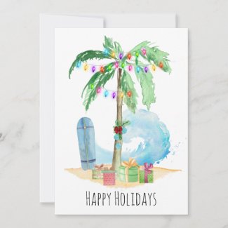 Christmas Palm Tree Happy Holidays Beach Holiday Card