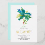 Christmas Palm Tree Holiday Party Invitation<br><div class="desc">Celebrate in coastal chic style with Do Tell A Belle’s tropical holiday party invitation template, featuring my original watercolor palm tree design in serene shades of turquoise, blue, and green. The words “Holiday Party” are elegantly letterpressed in gold foil, adding a touch of luxury to this unique beach and island-inspired...</div>