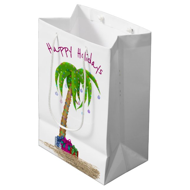 Christmas Palm Tree in Sand  Medium Gift Bag (Front Angled)