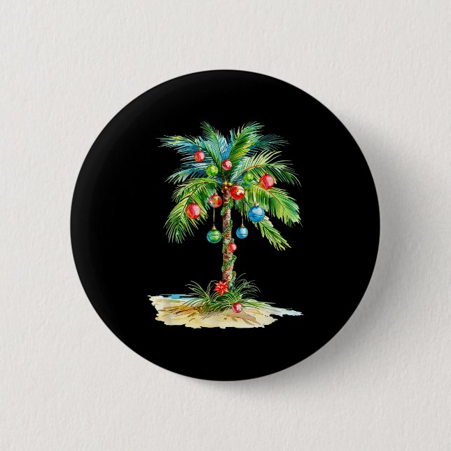 Christmas Palm Tree Light Hawaiian Trocal Xmas Men Button (Front)