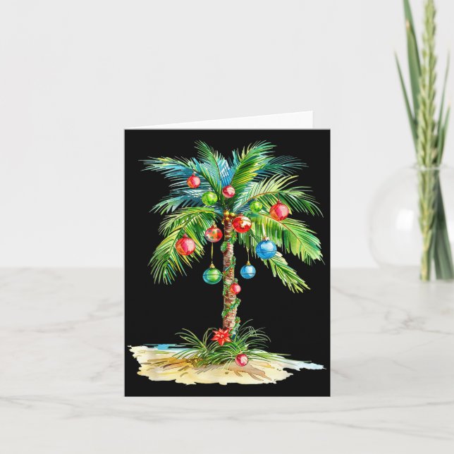 Christmas Palm Tree Light Hawaiian Trocal Xmas Men Card (Front)