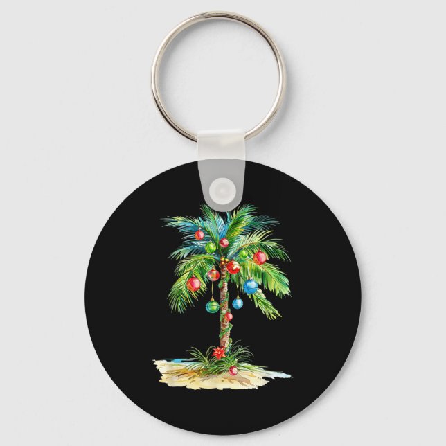 Christmas Palm Tree Light Hawaiian Trocal Xmas Men Keychain (Front)