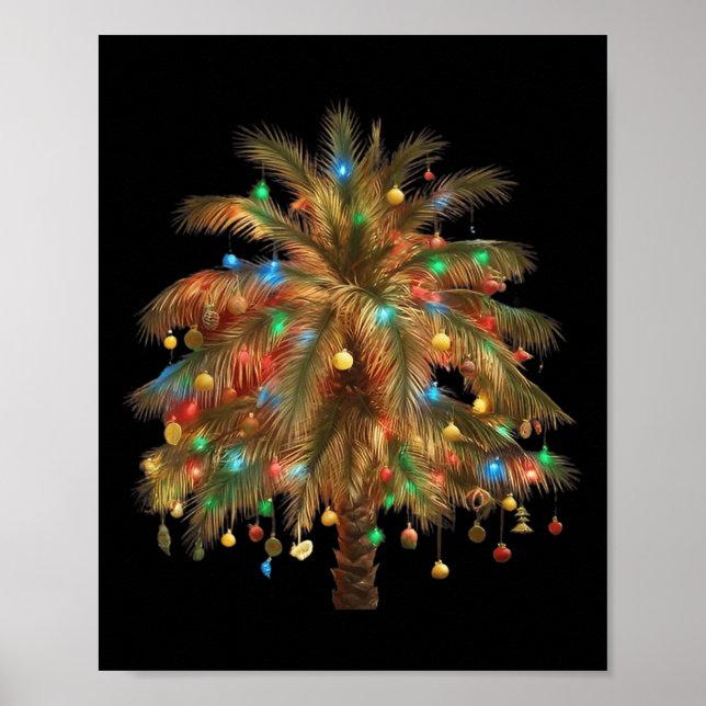 Christmas Palm Tree Light Hawaiian Trocal Xmas  Poster (Front)