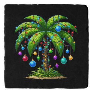 Christmas Palm Tree Light Hawaiian Tropical New Ye Trivet