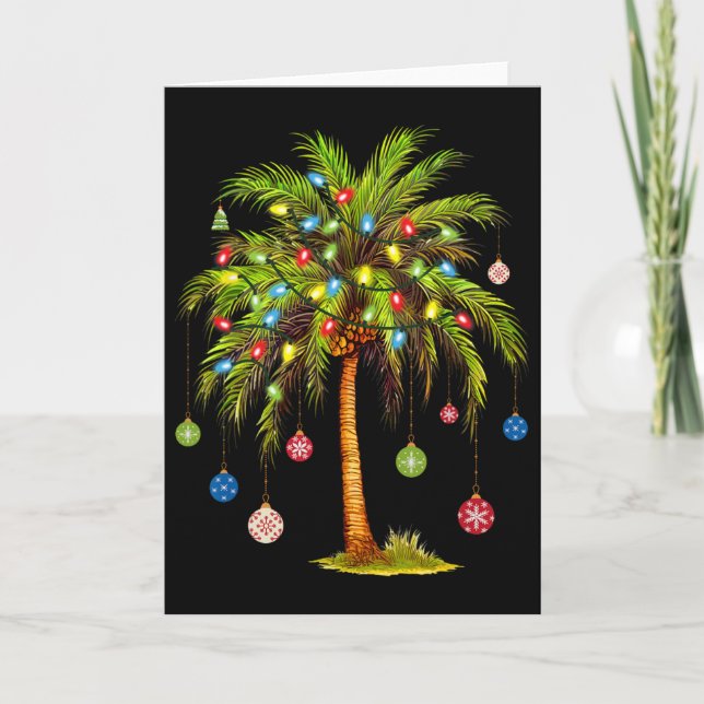 Christmas Palm Tree Light Hawaiian Tropical Xmas 1 Card (Front)