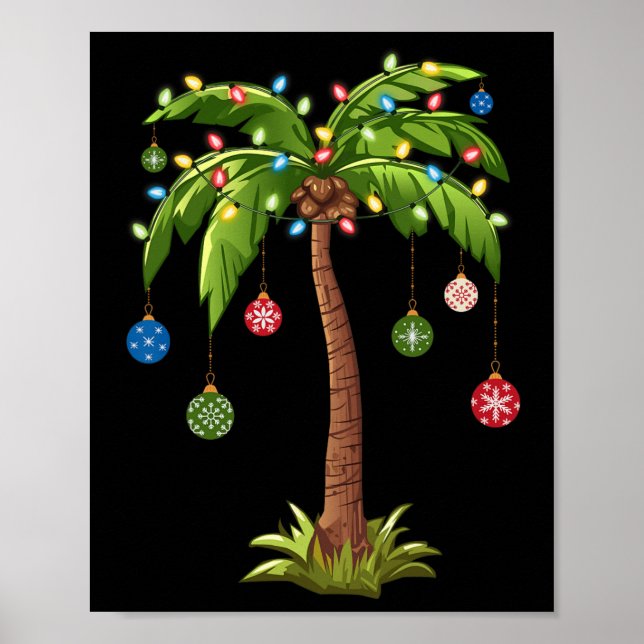 Christmas Palm Tree Light Hawaiian Tropical Xmas 2 Poster (Front)
