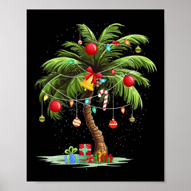 Christmas Palm Tree Light Hawaiian Tropical Xmas 3 Poster (Front)