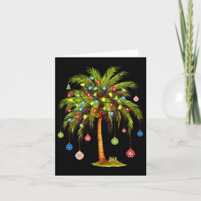 Christmas Palm Tree Light Hawaiian Tropical Xmas  Card (Front)