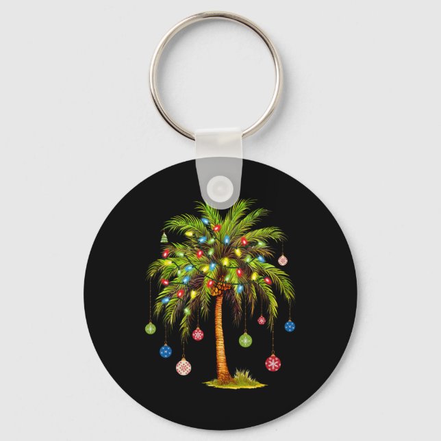 Christmas Palm Tree Light Hawaiian Tropical Xmas  Keychain (Front)