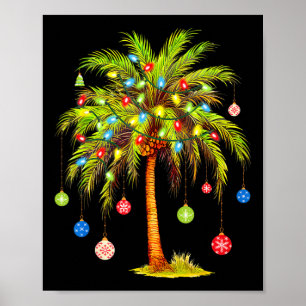 Christmas Palm Tree Light Hawaiian Tropical Xmas Poster