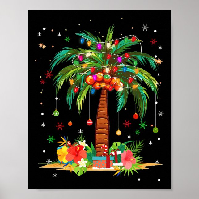 Christmas Palm Tree Light Hawaiian Tropical Xmas  Poster (Front)