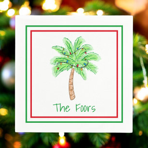 Christmas Palm Tree Lights Border Custom Napkins