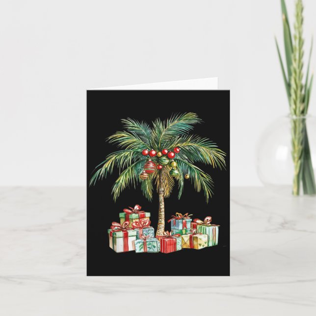 Christmas Palm Tree Lights Hawaiin Trocal Xmas Wat Card (Front)