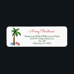 Christmas Palm Tree Lights Tropical Island Beach Label<br><div class="desc">Palm tree with Christmas tree lights, and presents underneath. A fun tropical beach or island theme, as a Christmas design in holiday colors of red and green. Merry Christmas is written as the greeting or change to Happy Holidays or any short wording. Just personalize with your family name and address...</div>