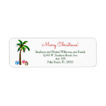 Christmas Palm Tree Lights Tropical Island Beach Label<br><div class="desc">Palm tree with Christmas tree lights, and presents underneath. A fun tropical beach or island theme, as a Christmas design in holiday colors of red and green. Merry Christmas is written as the greeting or change to Happy Holidays or any short wording. Just personalize with your family name and address...</div>