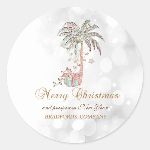 Christmas Palm TreePresentString LightsBokeh    Classic Round Sticker