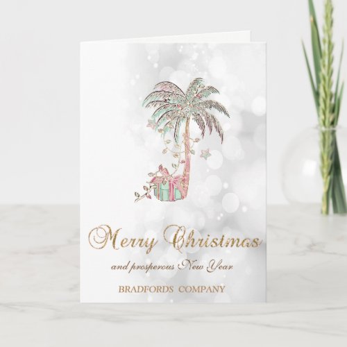 Christmas Palm TreePresentString LightsBokeh   Holiday Card
