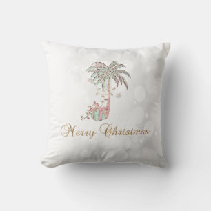 Christmas Palm Tree,Present,String Lights,Bokeh Throw Pillow