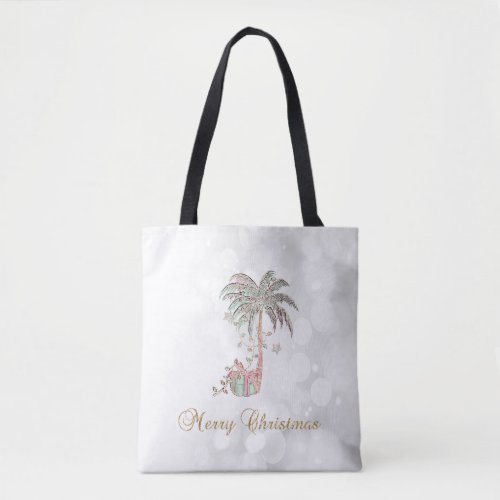 Christmas Palm TreePresentString LightsBokeh    Tote Bag